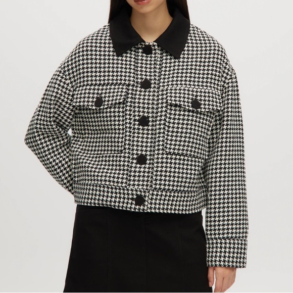 NWT House of Harlow 1960 Houndstooth Tweed Blazer Jacket Women Black/white Siz S - Picture 1 of 11